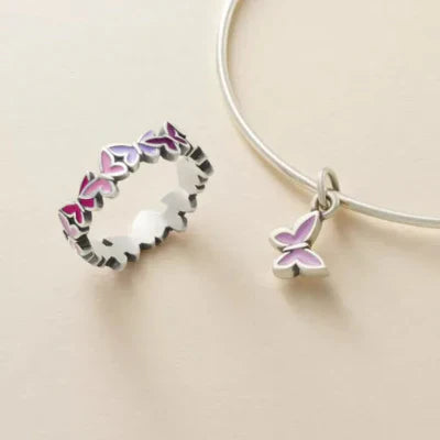 Enamel Connected Butterflies Ring