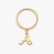 Small Script Initial Charm Dangle Ring