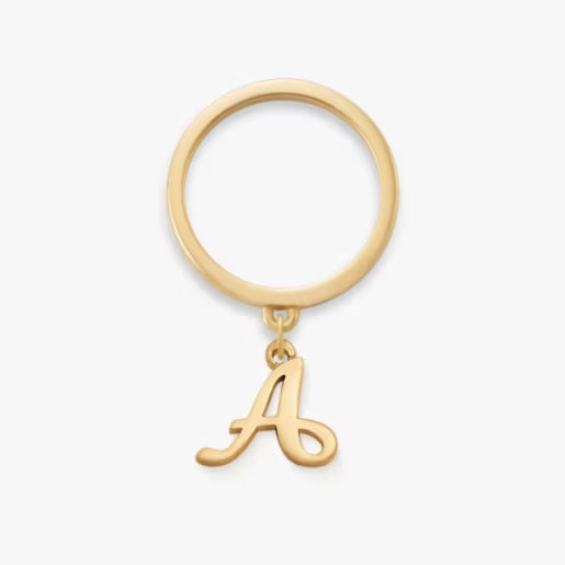 Small Script Initial Charm Dangle Ring