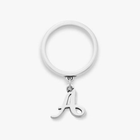 Small Script Initial Charm Dangle Ring