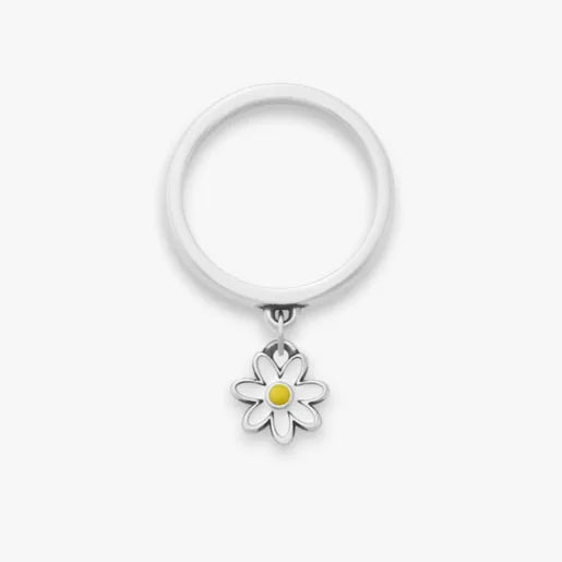 Enamel Mini Flower Charm Dangle Ring