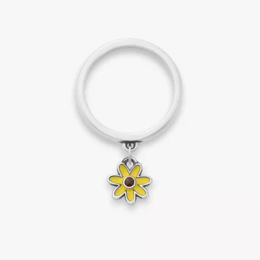 Enamel Mini Flower Charm Dangle Ring
