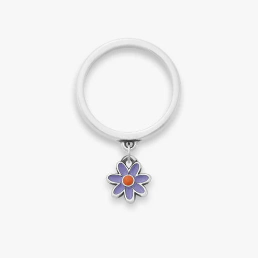 Enamel Mini Flower Charm Dangle Ring