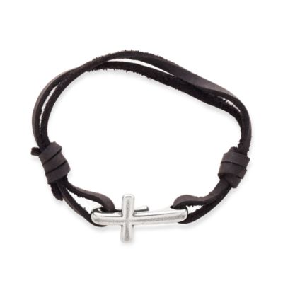 Cross Hook-On Leather Bracelet