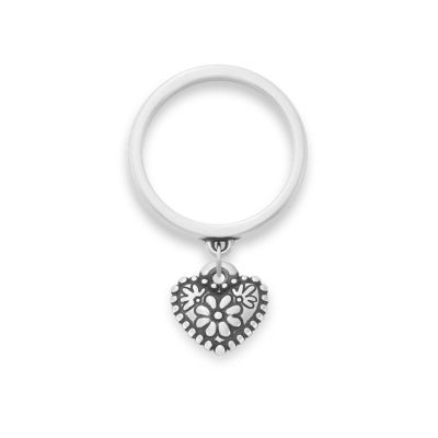 Petite Floral Heart Charm Dangle Ring