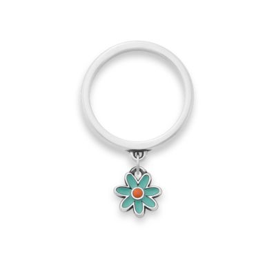 Enamel Mini Flower Charm Dangle Ring