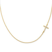 Delicate Pave Diamond Horizon Cross Necklace