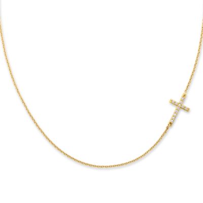 Delicate Pave Diamond Horizon Cross Necklace