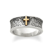 Textured Wedding Ring with Cross