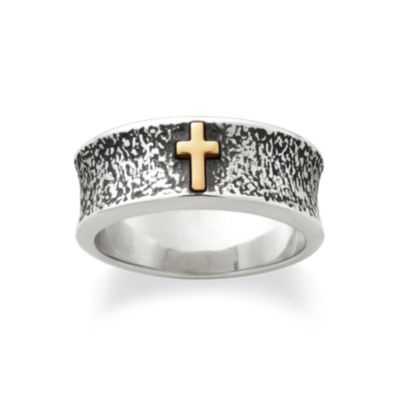 Textured Wedding Ring with Cross