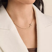 Delicate Pave Diamond Horizon Cross Necklace