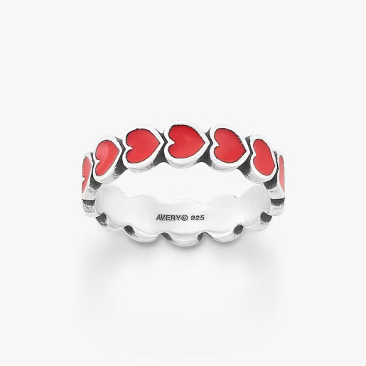 Enamel Connected Hearts Ring
