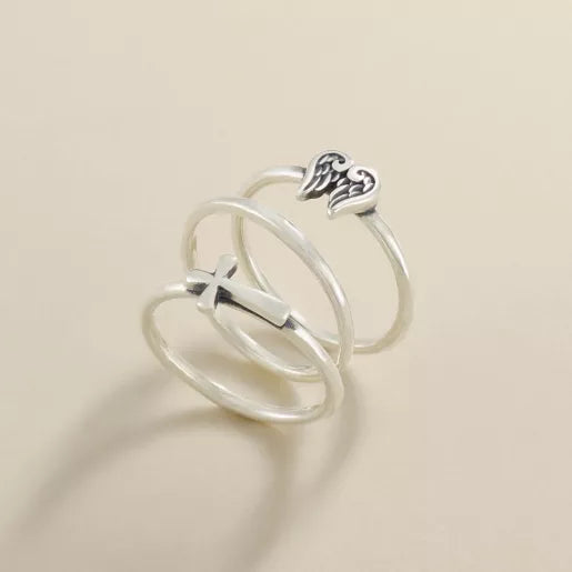 Angel Wings and Horizon Cross Ring Set