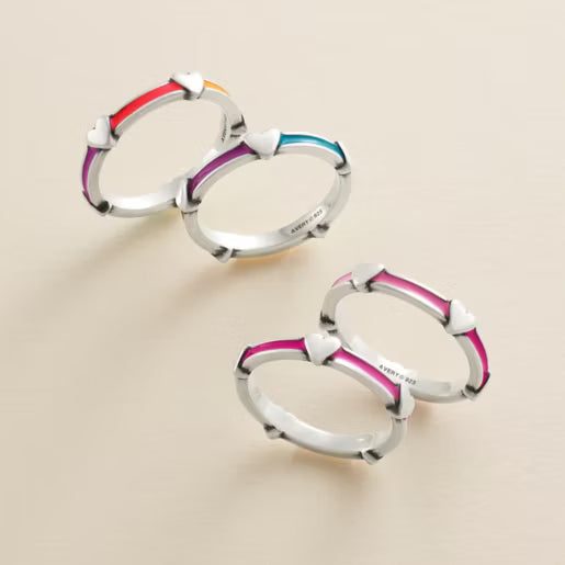 Enamel Band with Hearts Ring