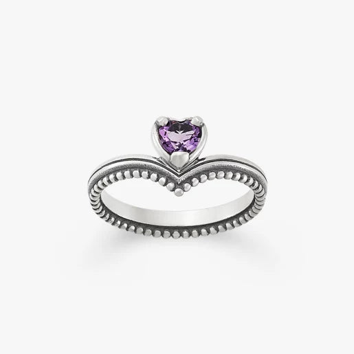 Beaded Chevron Heart Gemstone Ring