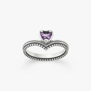 Beaded Chevron Heart Gemstone Ring