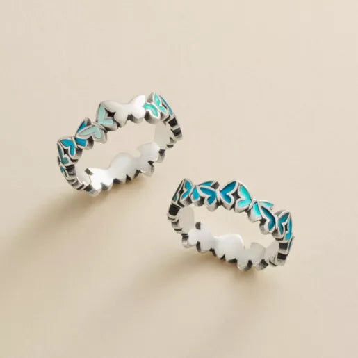 Enamel Connected Butterflies Ring