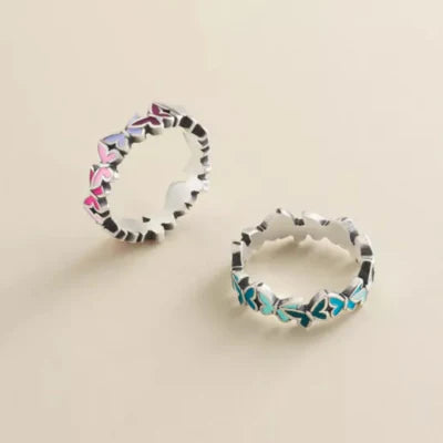 Enamel Connected Butterflies Ring
