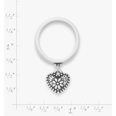 Petite Floral Heart Charm Dangle Ring