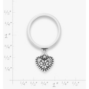 Petite Floral Heart Charm Dangle Ring