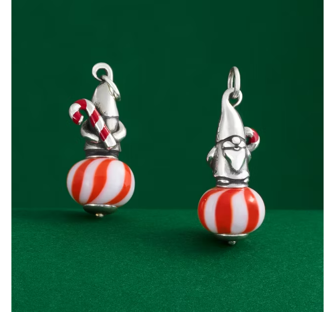 Enamel Christmas Gnome Art Glass Charm