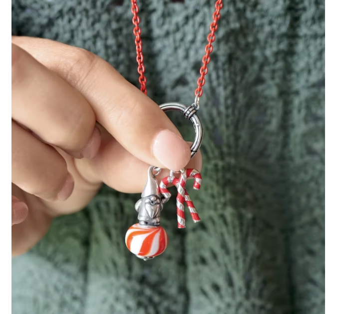 Enamel Christmas Gnome Art Glass Charm
