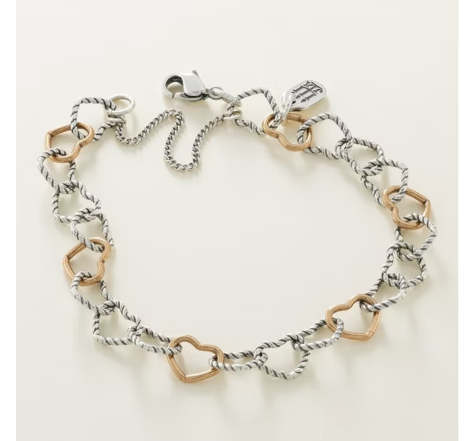 Twisted Wire Connected Hearts Charm Bracelet