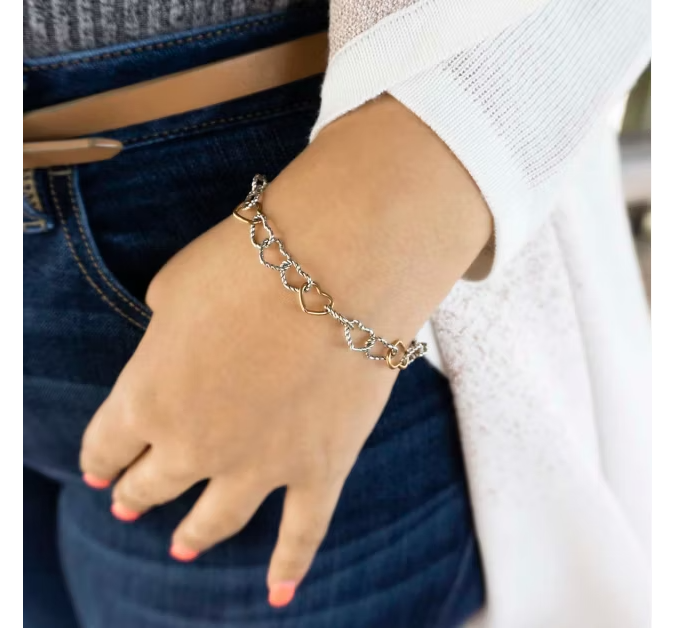 Twisted Wire Connected Hearts Charm Bracelet